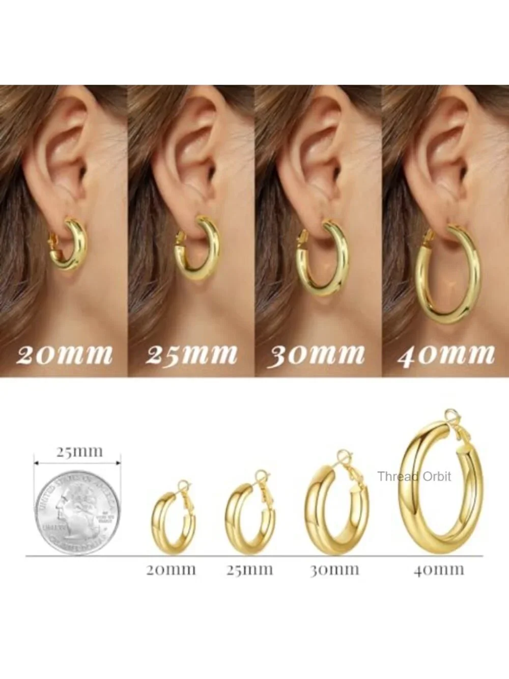 Chunky Gold Hoop Earrings 14K Gold Plated Hollow Lightweight Thick Hoops